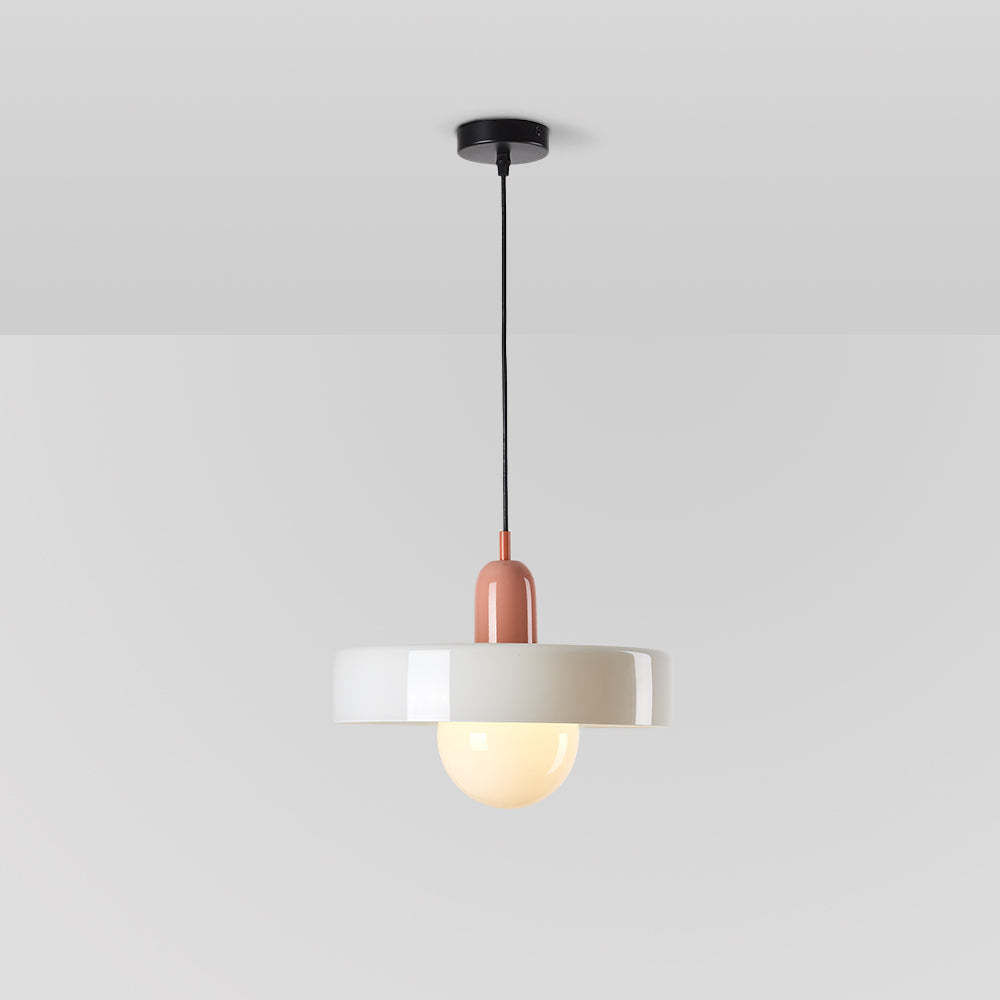 Morandi Pendant Light: White glass, pink accent by Las Sola