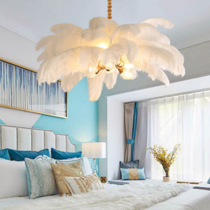 O'Moore Nordic Luxury Pendant Light, Brass/Feather