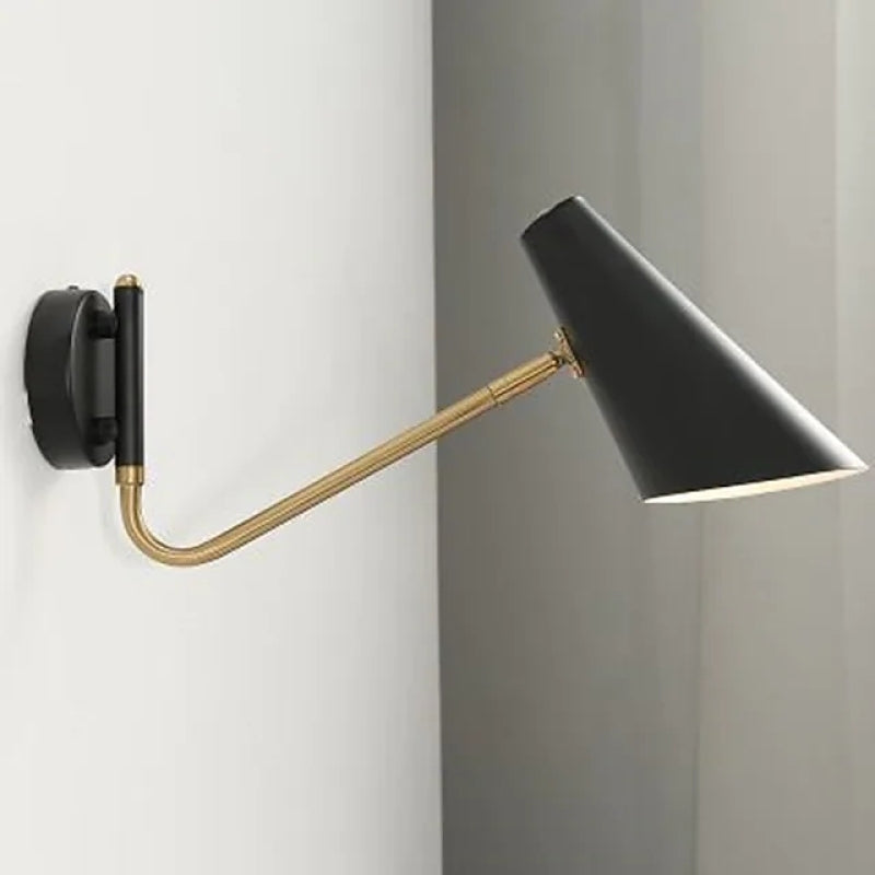 Brady black metal LED wall lamp. Rotatable lamp for study room