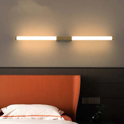 Leigh minimalist linear wall lamp in bedroom setting