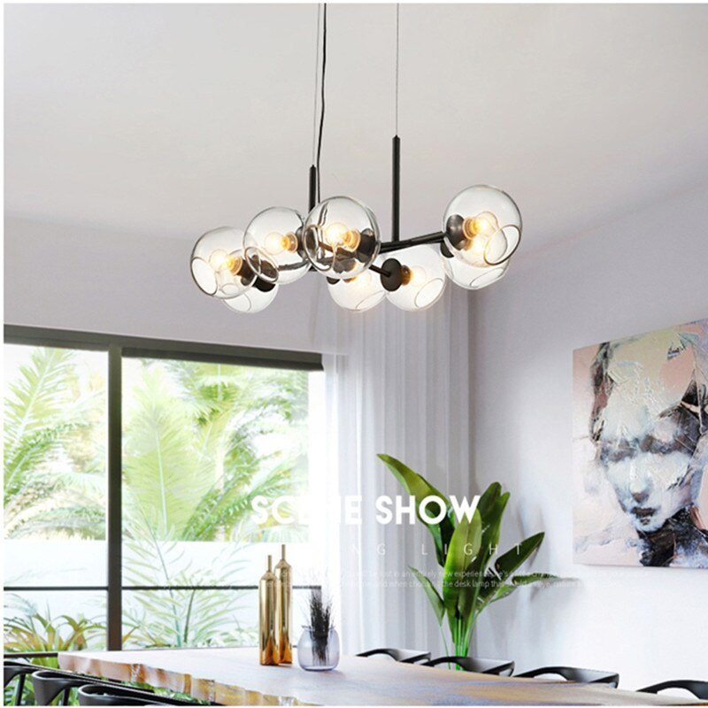 Valentina glass globe pendant light in living room. Modern lighting. Valentina Modern Glass Globe Bubble Pendant Light Living Room