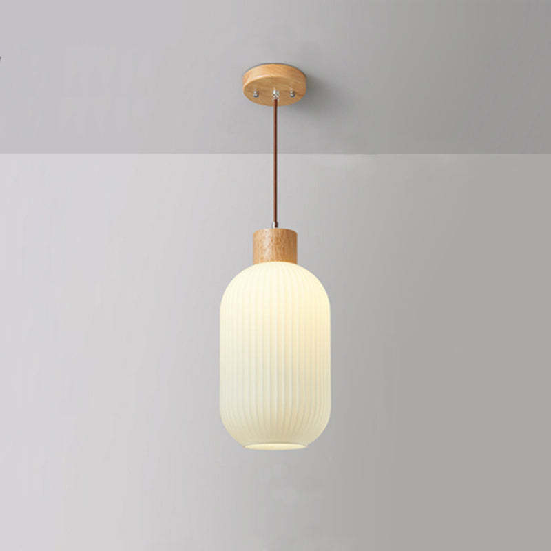 Ozawa glass pendant light. Modern wood and glass hanging light fixture. Ozawa Modern Wood Glass Pendant Light