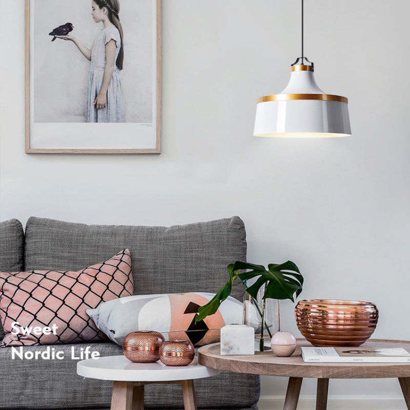 White Morandi pendant light in a modern Nordic living room