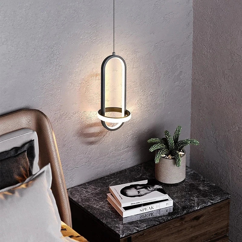 Nyla LED Ring Pendant Light in bedroom setting