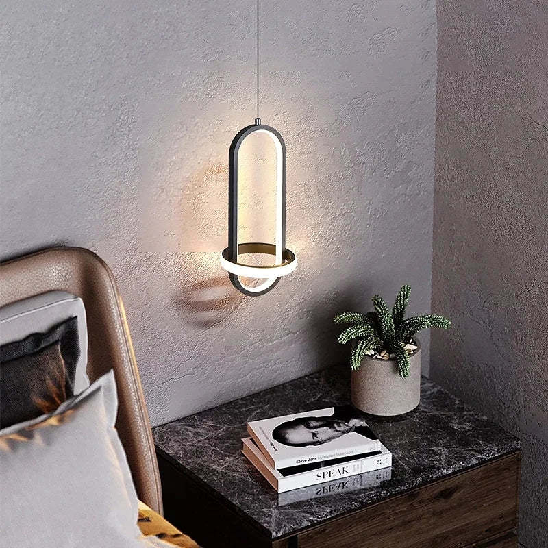 Nyla LED Ring Pendant Light in bedroom setting
