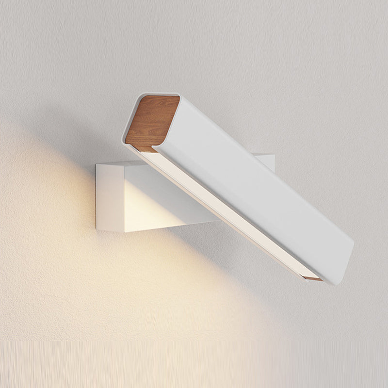 Aqsa Modern Wall Lamp - White rotatable metal and wood