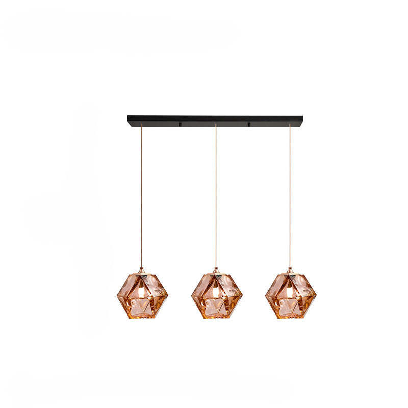 Hailie Polyhedron LED Pendant Light, rose gold, three lights