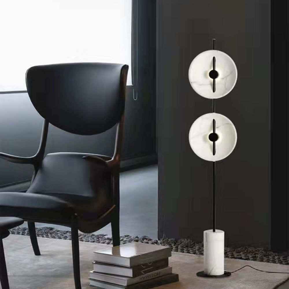 Salgado floor lamp in modern living room, marble lighting
