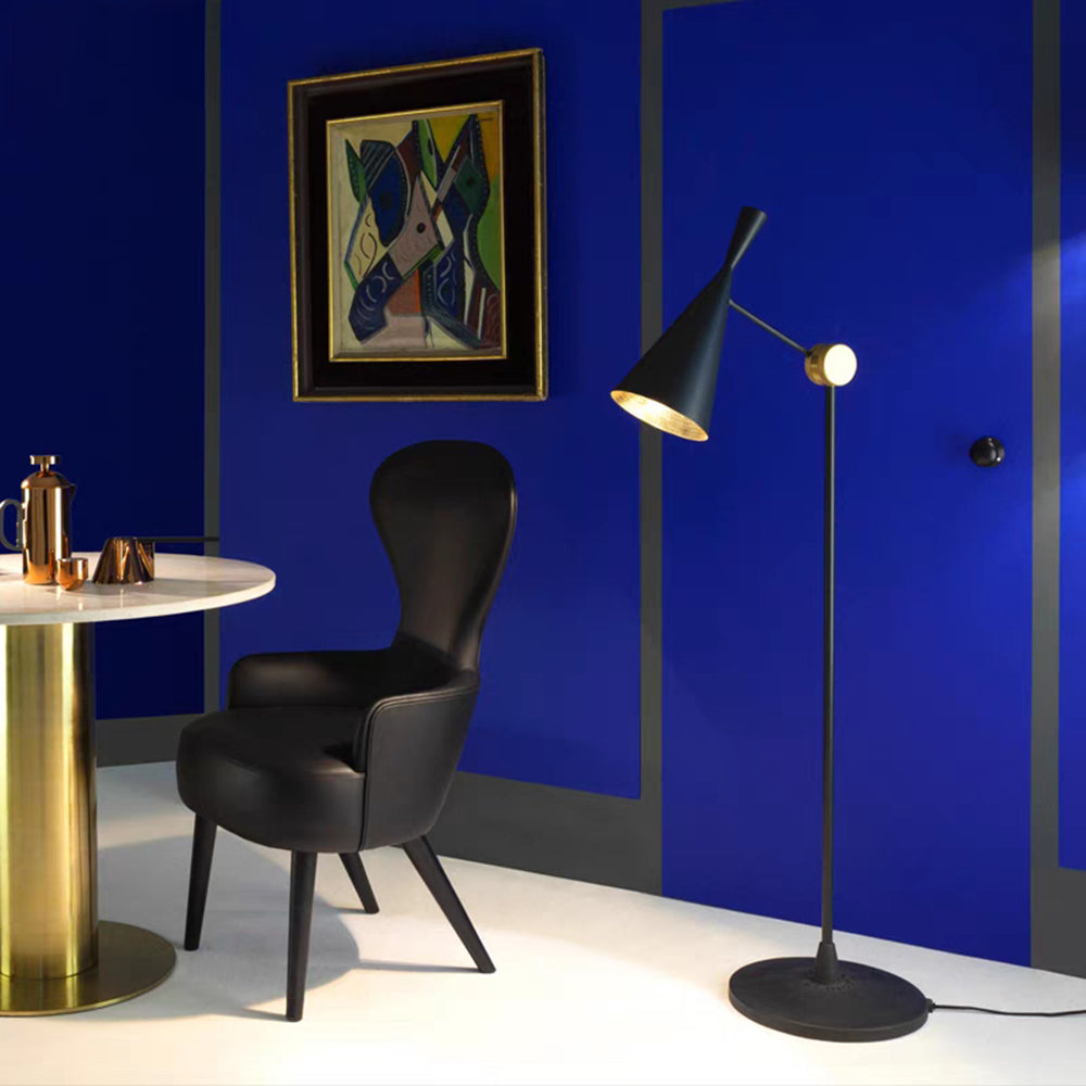 Modern black floor lamp in minimalist interior