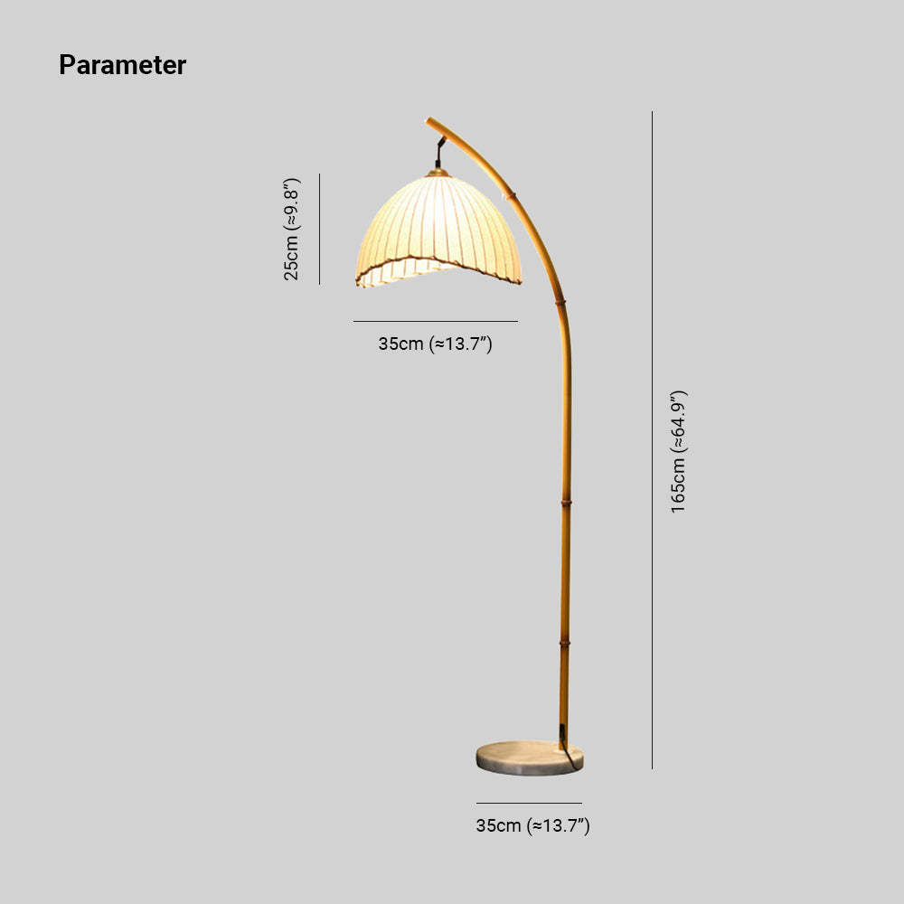 Ozawa floor lamp dimensions: bamboo, fabric shade lighting.