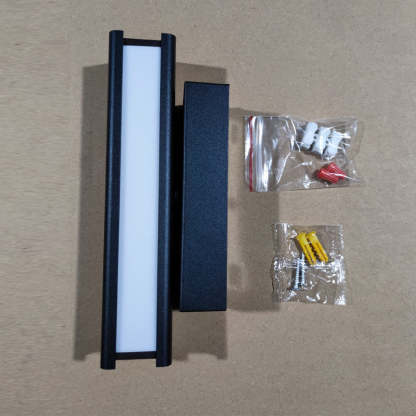 Aqsa black wall lamp with mounting hardware.