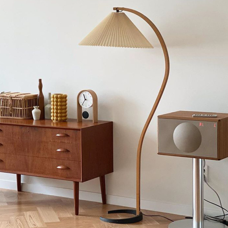 Ozawa LED Floor Lamp with wood frame & pleated shade Ozawa Unique LED Floor Lamp Wood/Metal Bedroom/Living Room