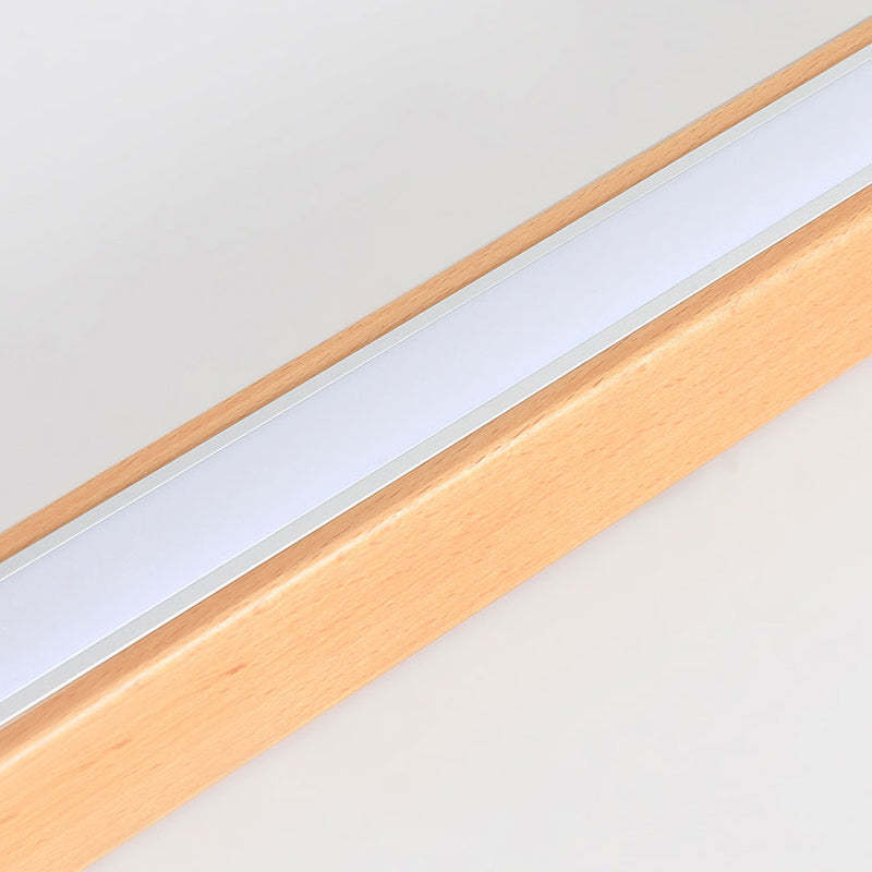 Close-up of Wooden Edge Linear Ceiling Light.