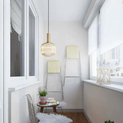 Hailie pendant light with crystal moru glass in balcony setting.