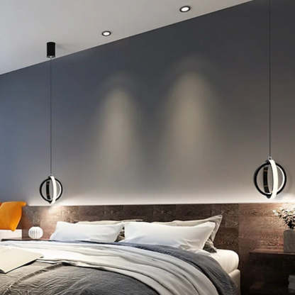 Modern bedroom with Lynch pendant lights