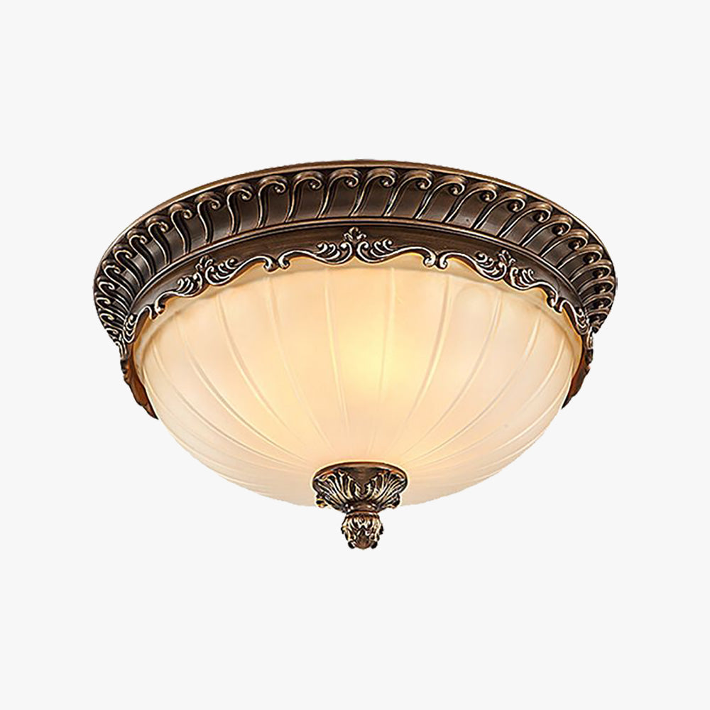 Bronze retro flush mount ceiling light with glass shade