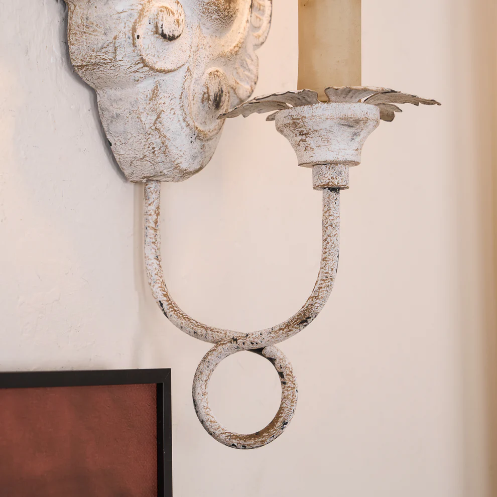 Alessio Vintage Metal Wood Old White Antique Gold Old Grey Wall Lamp Dining Room