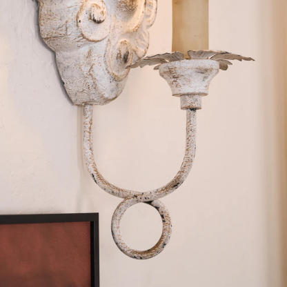 Alessio Vintage Metal Wood Old White Antique Gold Old Grey Wall Lamp Dining Room