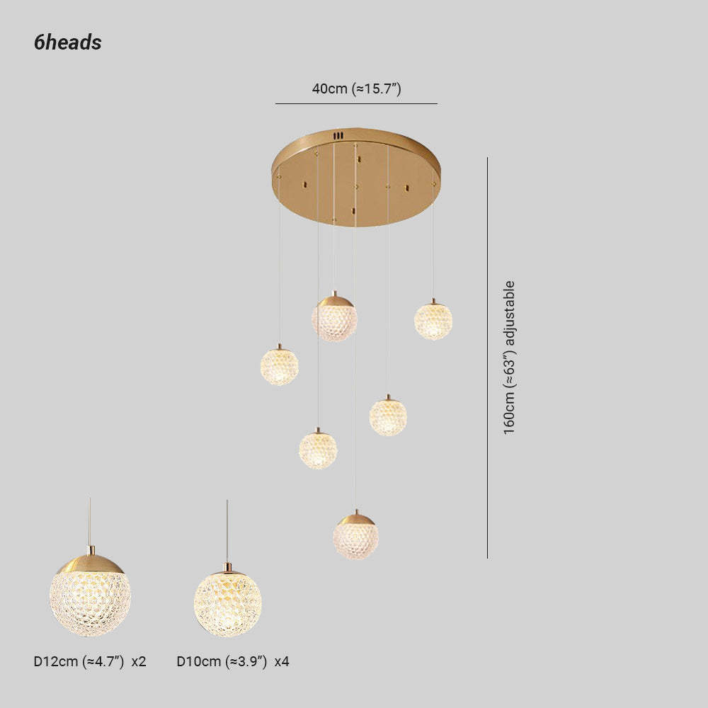 Jibril Pendant Light Dimensions - 6-Head Gold Design, Lassola