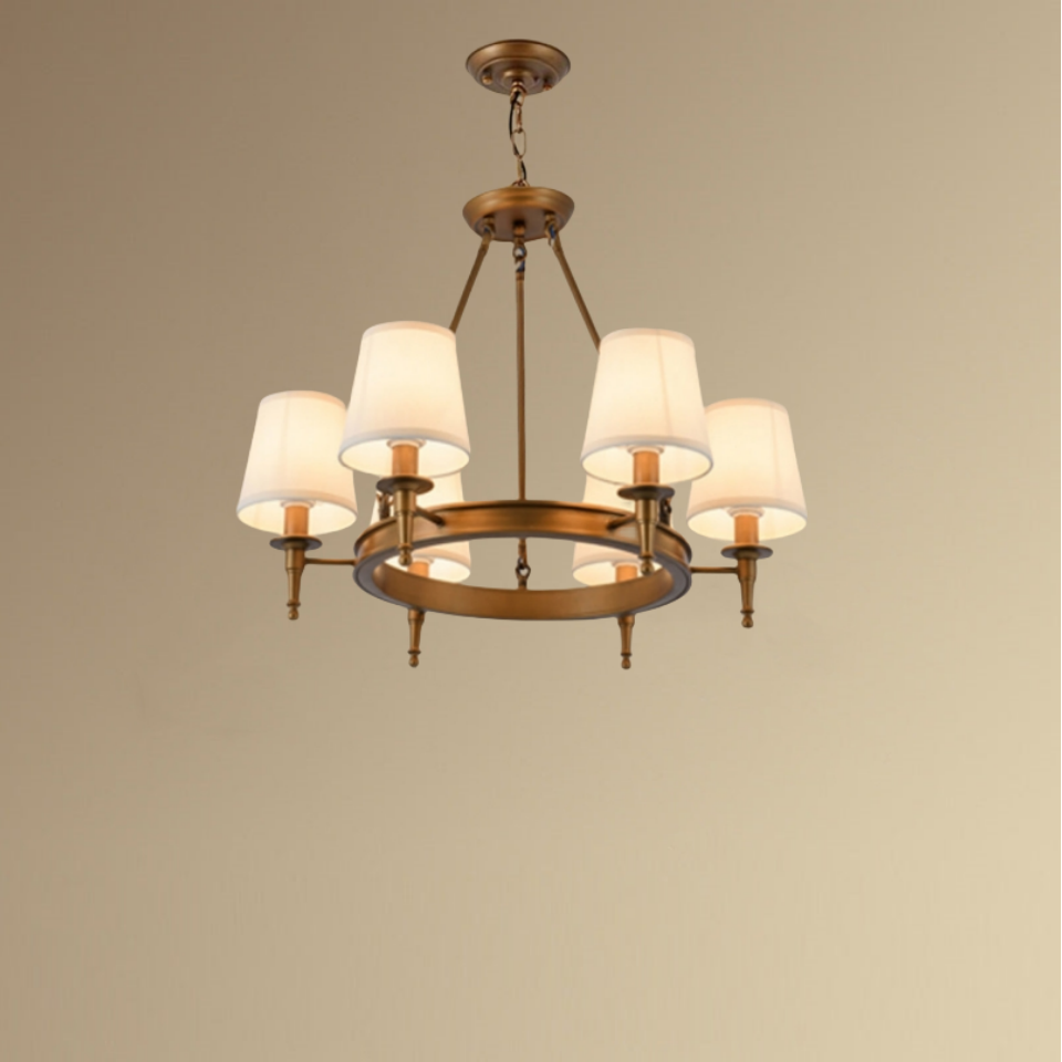 Copper Alessio Vintage Ring Chandelier with Fabric Shades