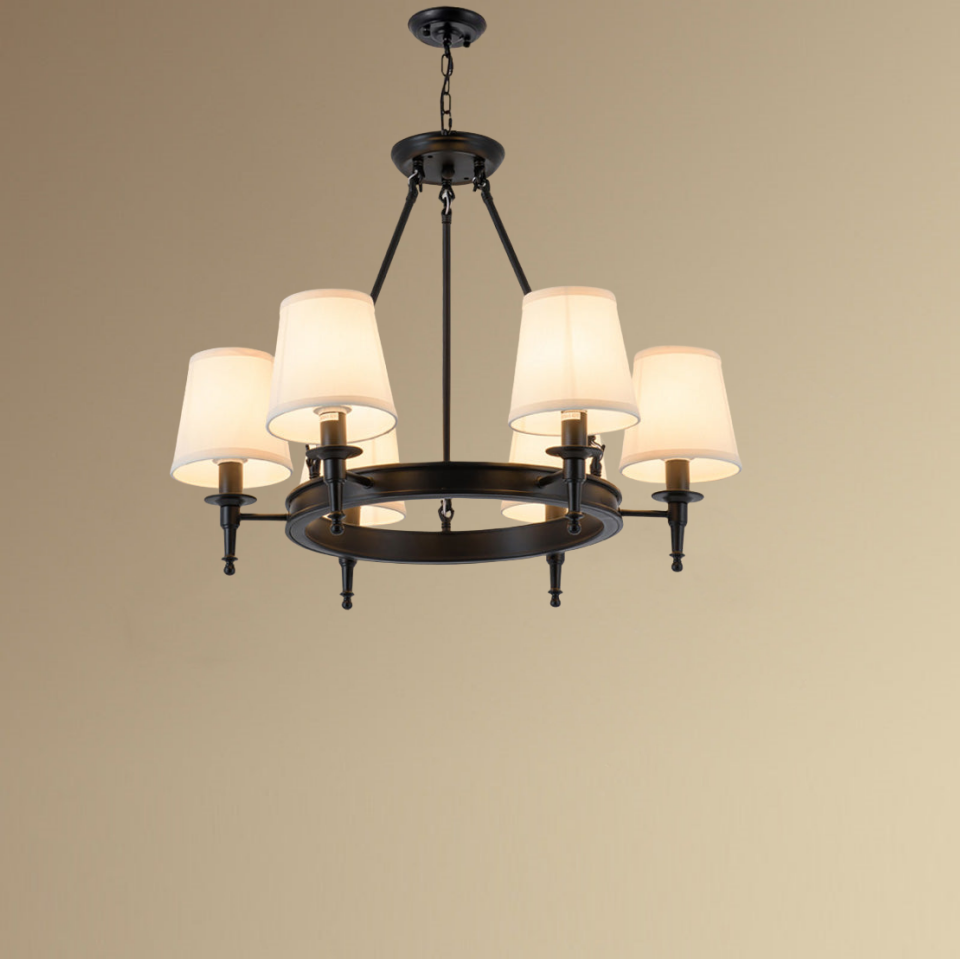 Black Alessio Ring Chandelier with Fabric Shades