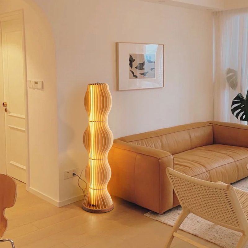 Ozawa wooden floor lamp lighting a modern living room. Ozawa Floor Lamp Unique Modern, Wooden Creative