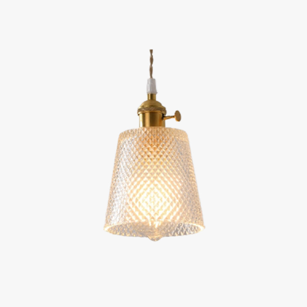 Hailie Art Deco pendant light, textured glass, brass fixture