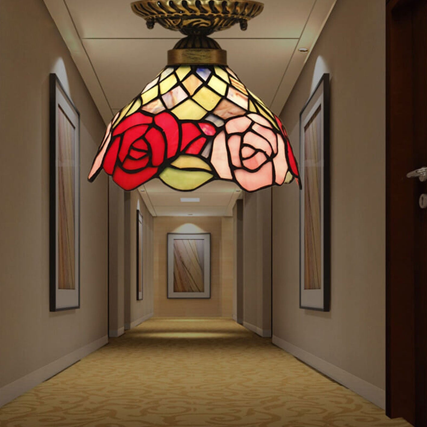 Eryn Rose Bowl LED Flush Mount Ceiling Light in a hallway setting