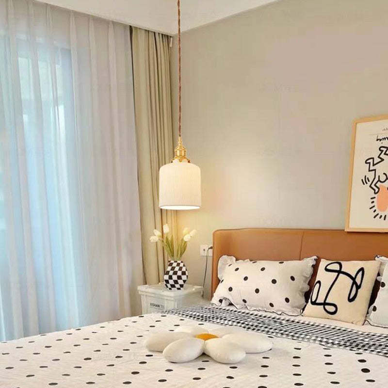Valentina Ceramic Pendant Light in bedroom setting, Nordic style
