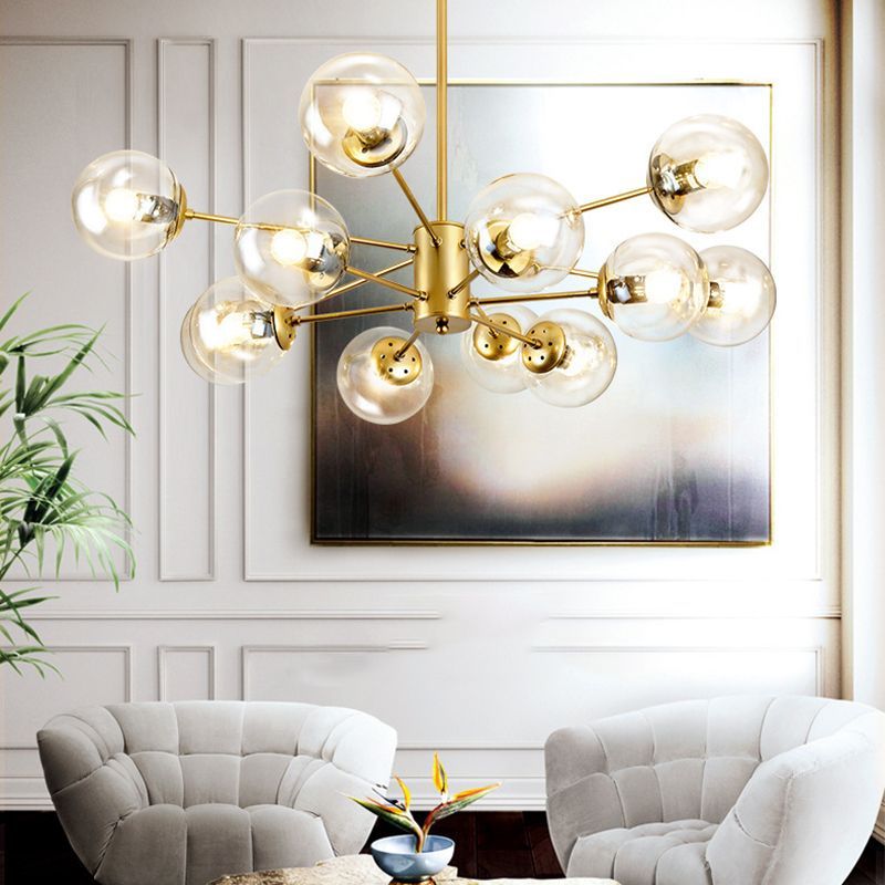 Gold Valentina Sputnik Pendant Light with Glass Globes in Living Room