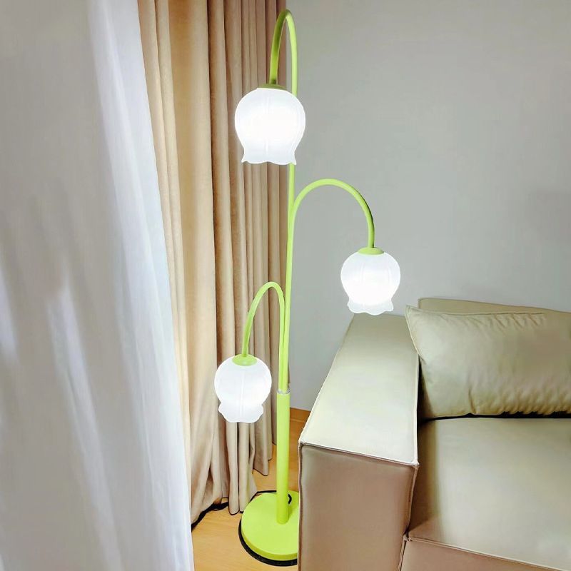 Art Deco Lily Floor Lamp with Glass Flower Shades