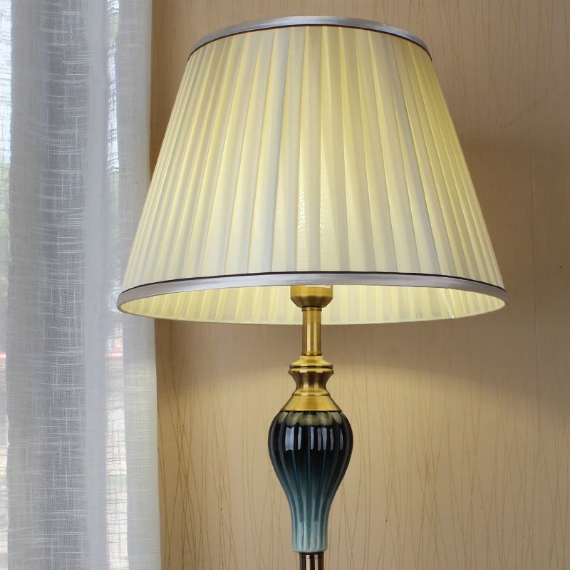 Eryn Antique Floor Lamp - Beige Fabric Shade