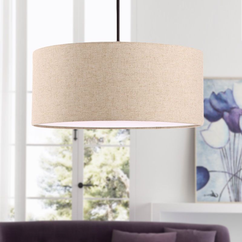 Beige fabric drum pendant light, Renée style