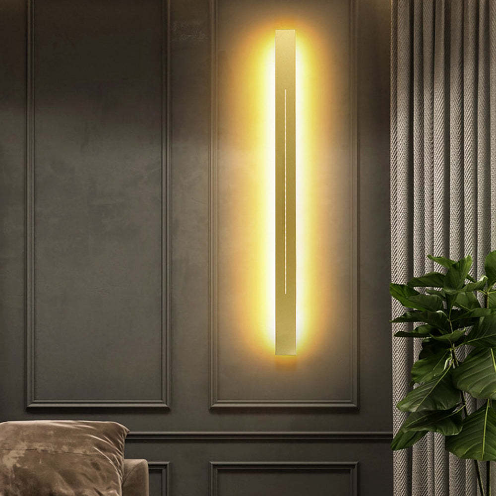 Modern LED wall lamp illuminating bedroom wall