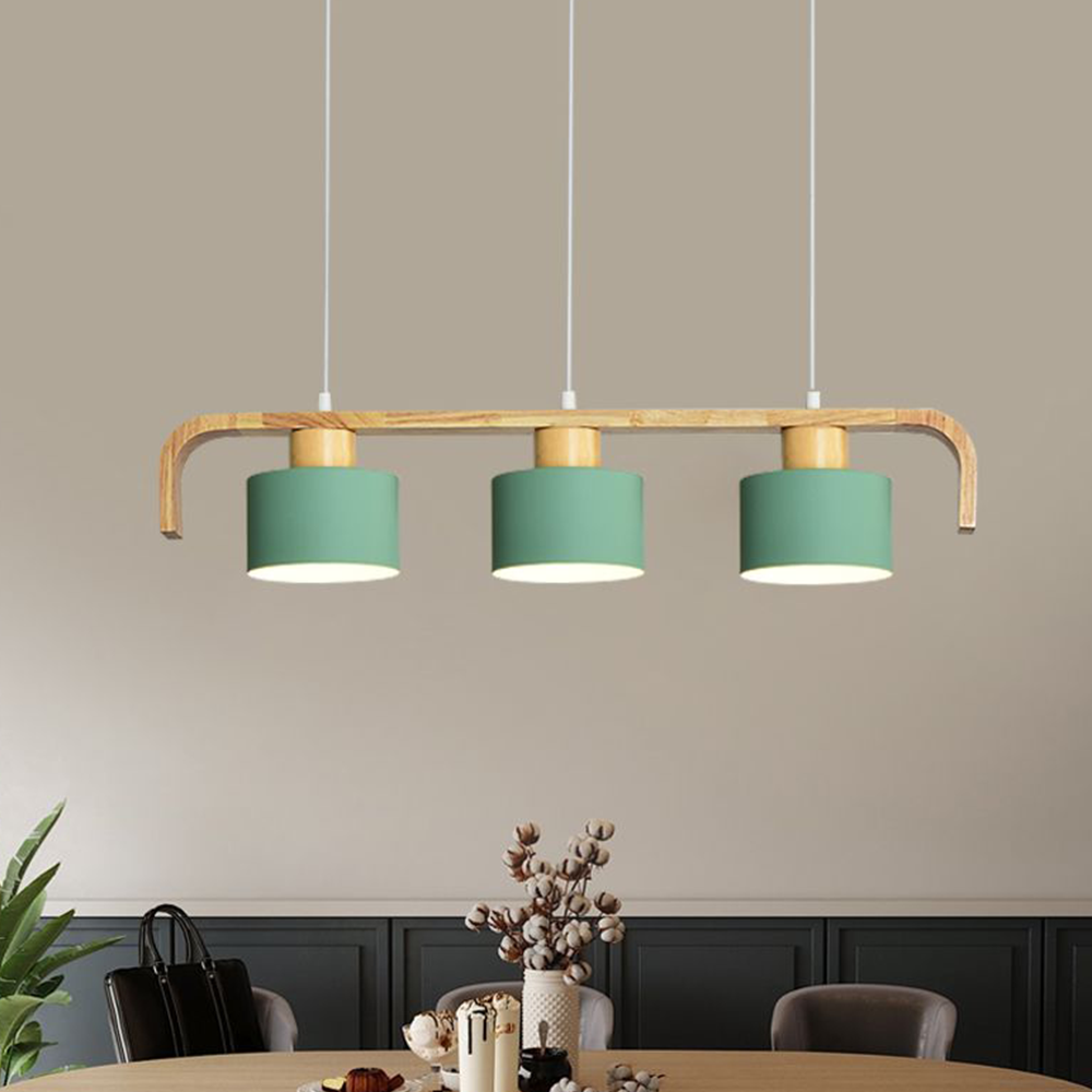 Morandi pendant light with green cylinder shades