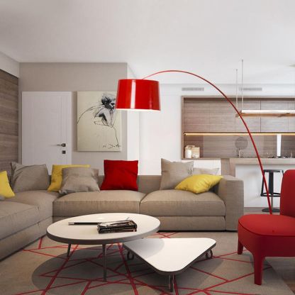 Eryn Floor Lamp in Modern Living Room with red accents