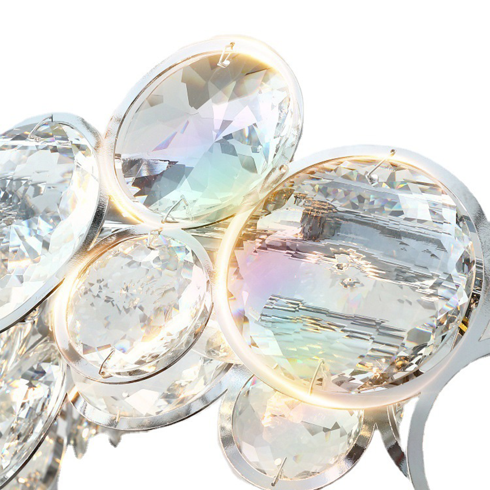 Close-up: Crystal detail of Marilyn Chandelier, silver metal trim