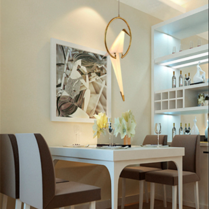 Bird shaped pendant light, modern Nordic glass design. Las Sola lighting.