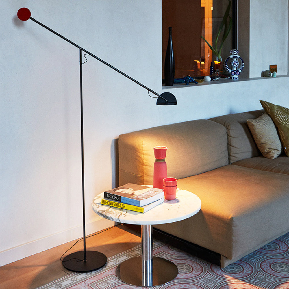 Avi Minimalist Floor Lamp with Red Accent in Living Room