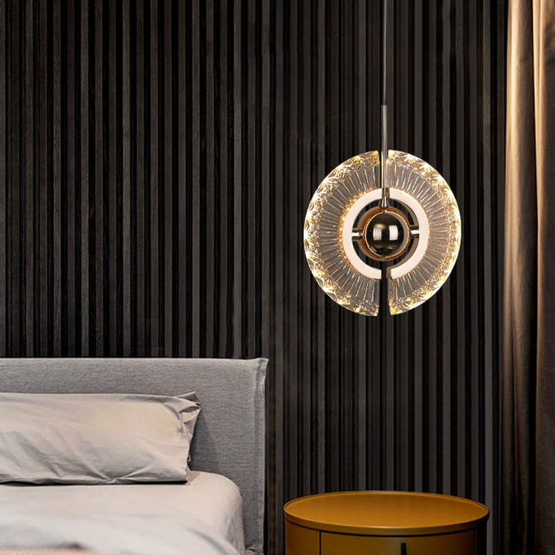 Luxury bedroom with Kristy Nordic Pendant Light, gold accent lighting