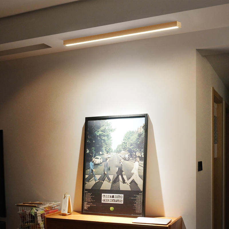 Wood Edge Linear Ceiling Light with Beatles Abbey Road poster