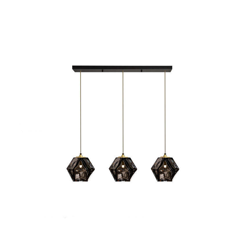 Hailie Polyhedron pendant light with three smoked glass shades