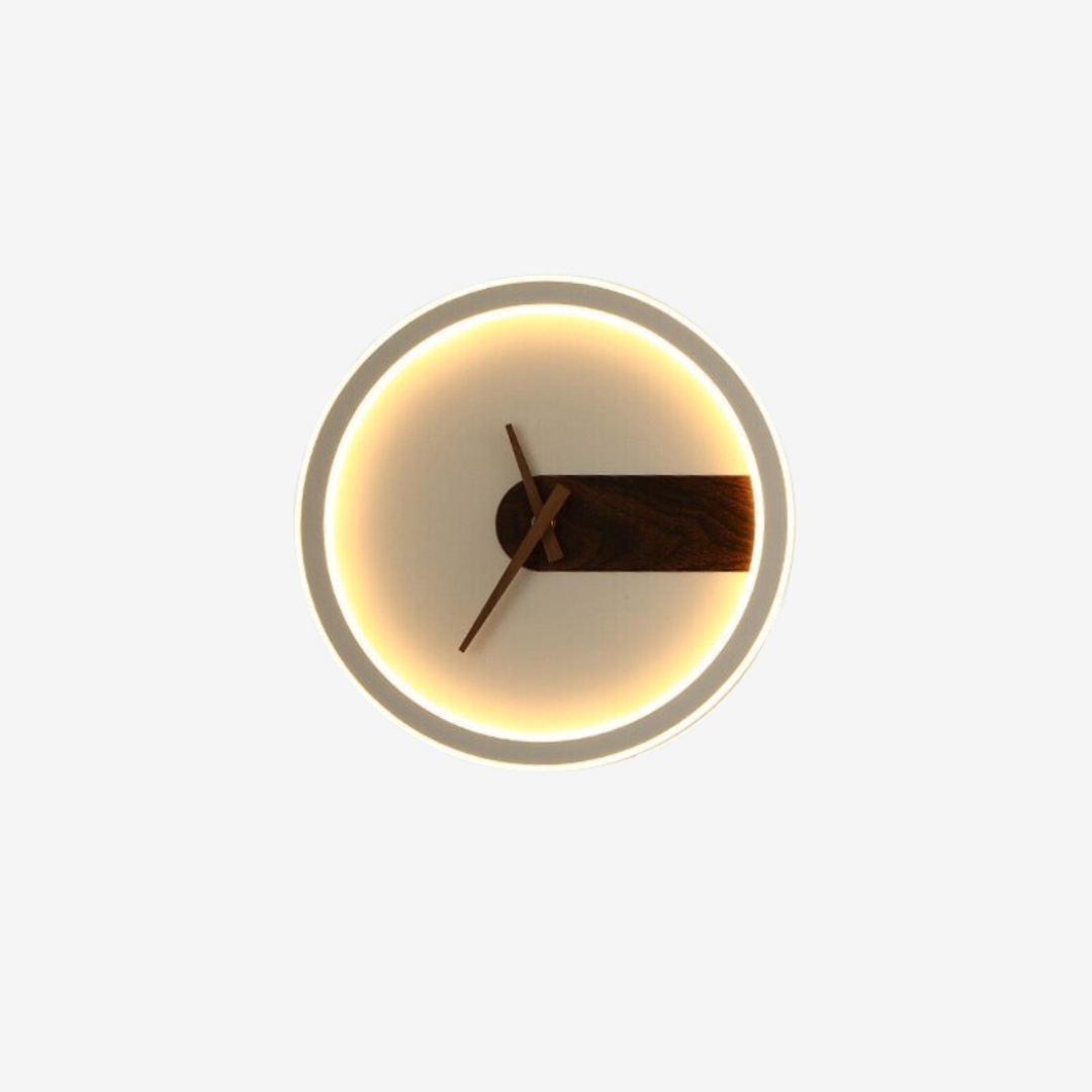 Nielsen Modern Clock Design Wall Lamp, white and wood