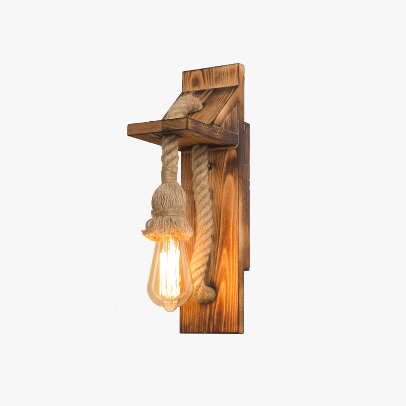 Vintage wood and rope wall light
