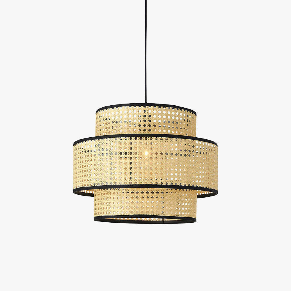 Ritta Japanese Rattan Pendant Light, Tri-Layer Design