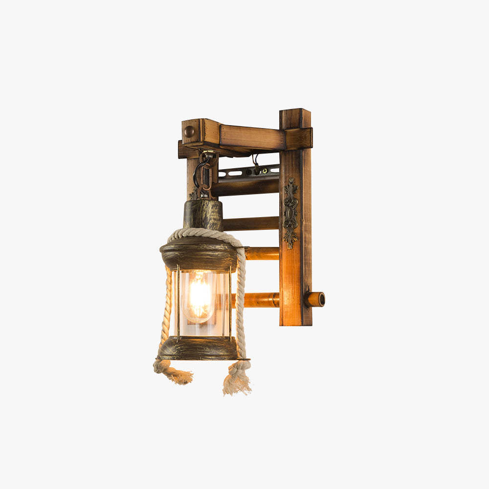 Austin Vintage Lantern Wall Lamp - Wood & Metal Sconce