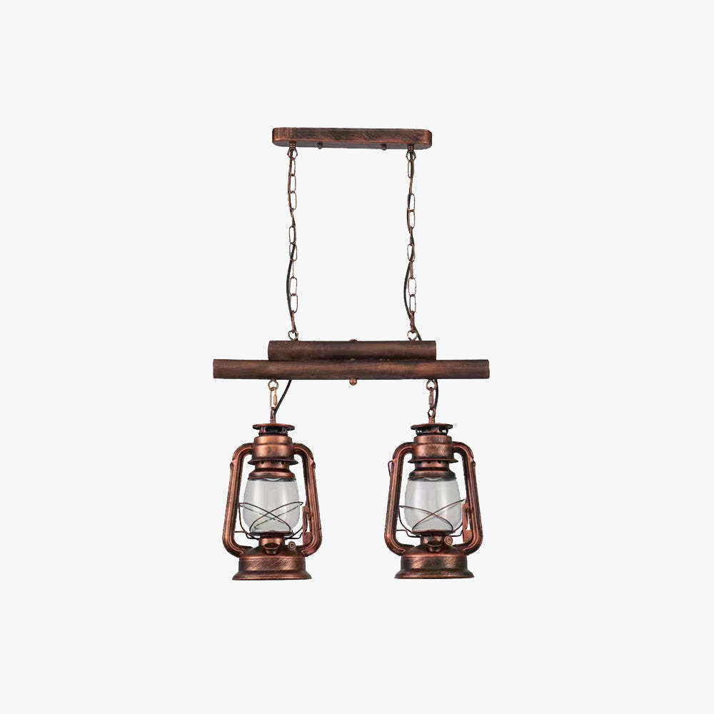Rustic lantern pendant light with metal and glass shade