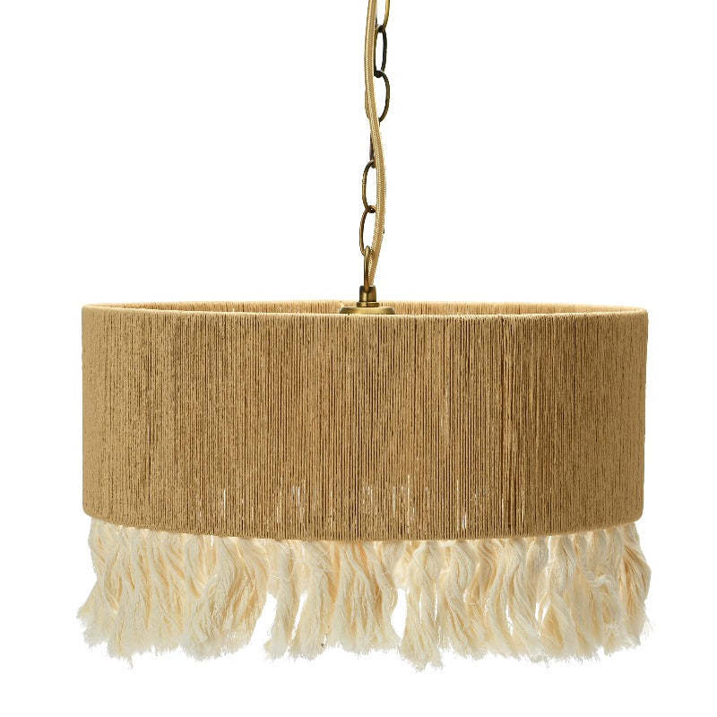 Ritta pendant light with rope shade and fringe detail