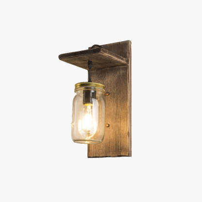 Austin vintage jar wall lamp. Wood and metal lighting fixture.