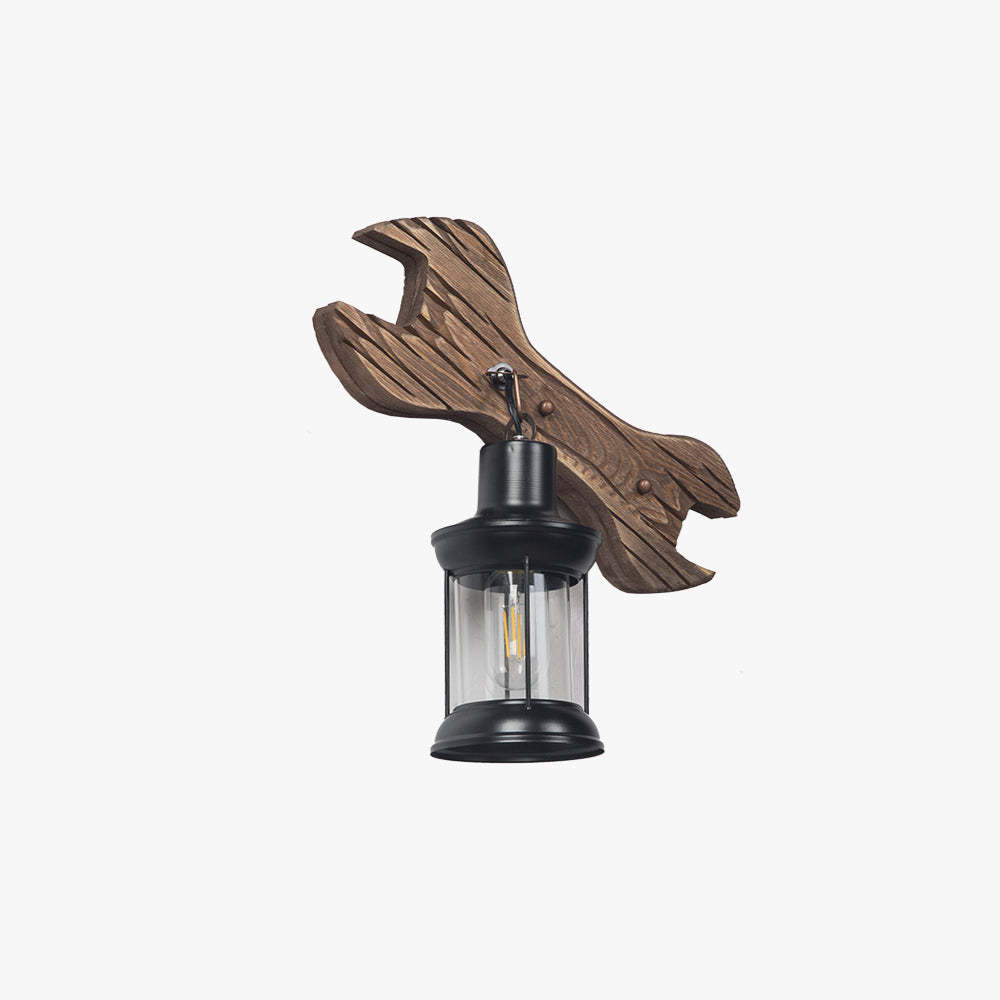 Austin Wall Lamp with Wood Spanner and Metal Lantern